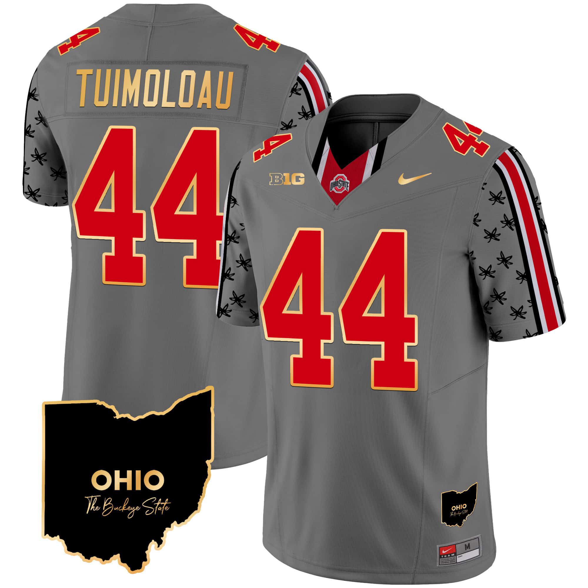 Men Ohio State Buckeyes #44 Tuimoloau Grey 2024 Nike Home Patch Gold Trim Vapor Limited NCAA Jersey